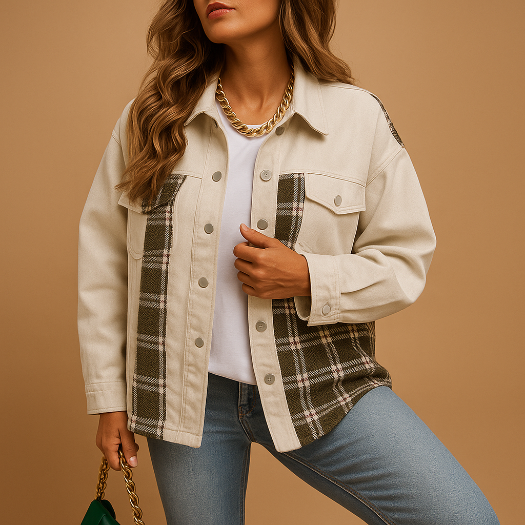 Geruite denim-look jas voor dames | Linde