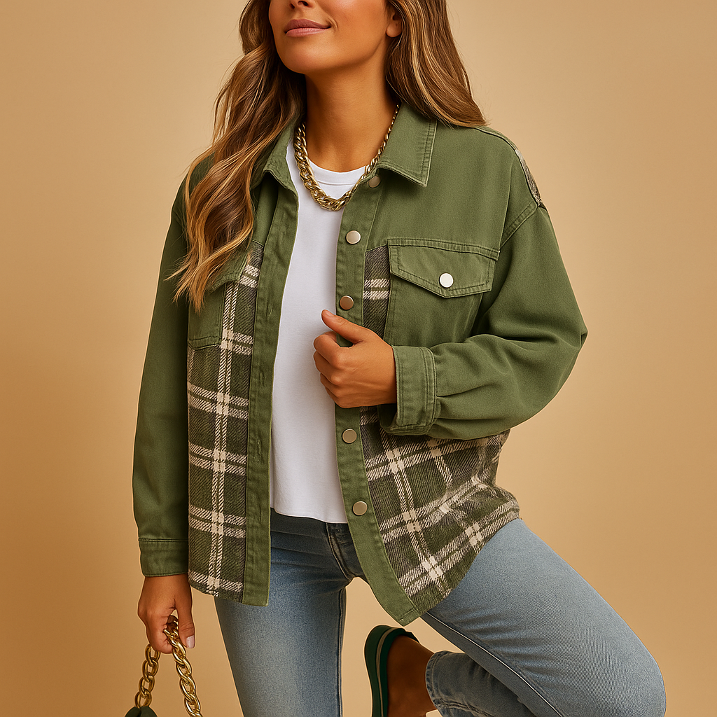 Geruite denim-look jas voor dames | Linde