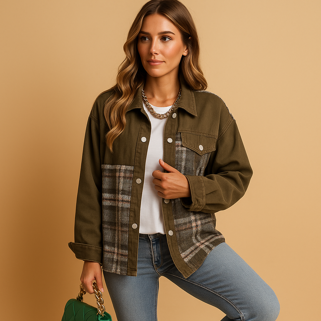 Geruite denim-look jas voor dames | Linde