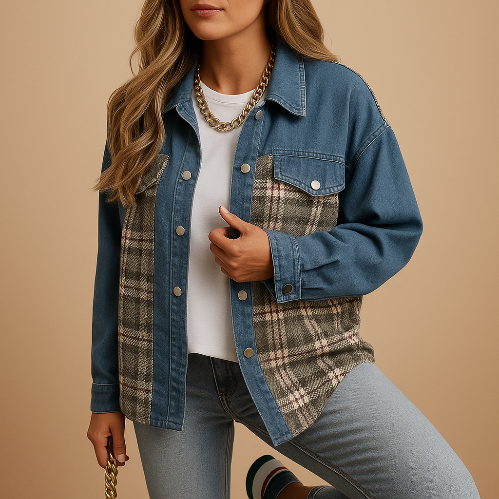 Geruite denim-look jas voor dames | Linde