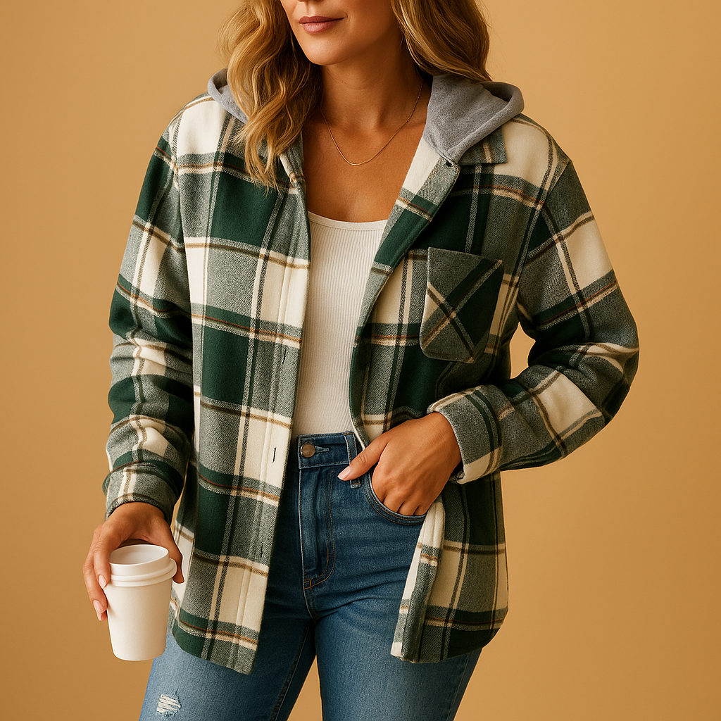 Geruite jas met capuchon voor dames | Femke