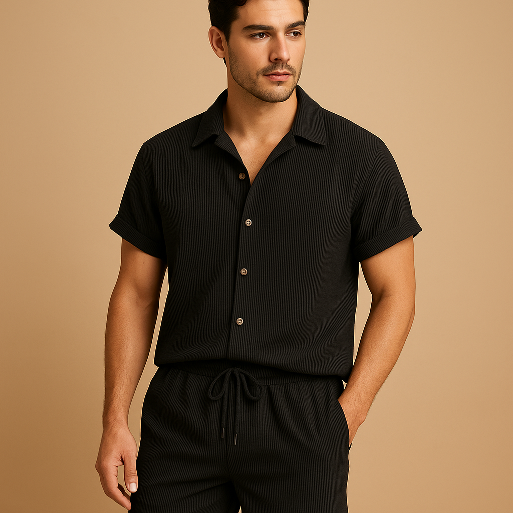 Gestreept zomersetje met overhemd en short voor heren | Ruben