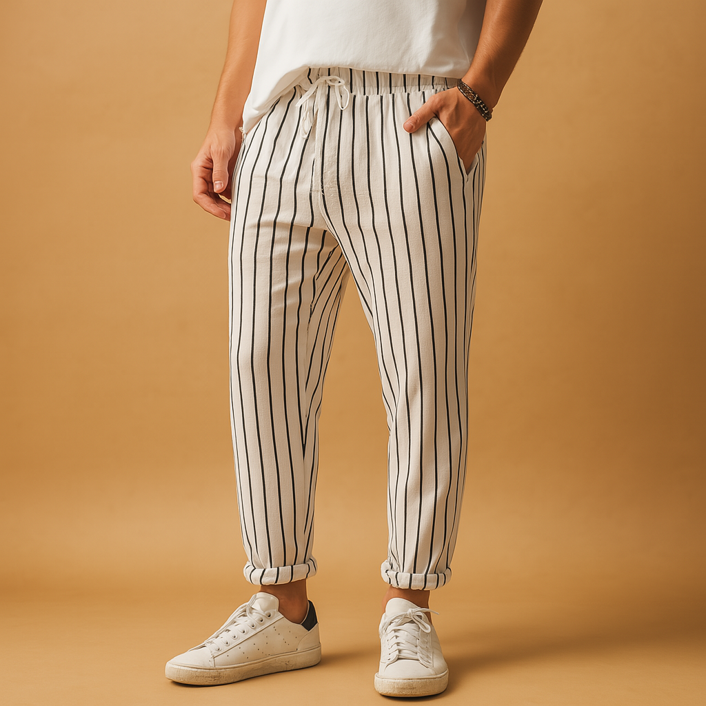 Gestreepte casual broek met trekkoord voor heren | Travis