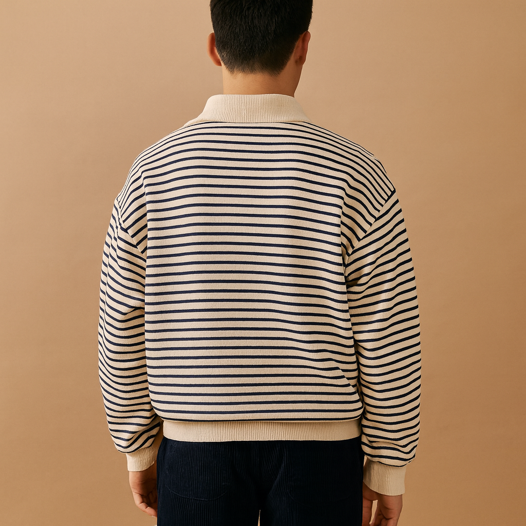 Gestreepte pullover met halve rits voor heren | Sander