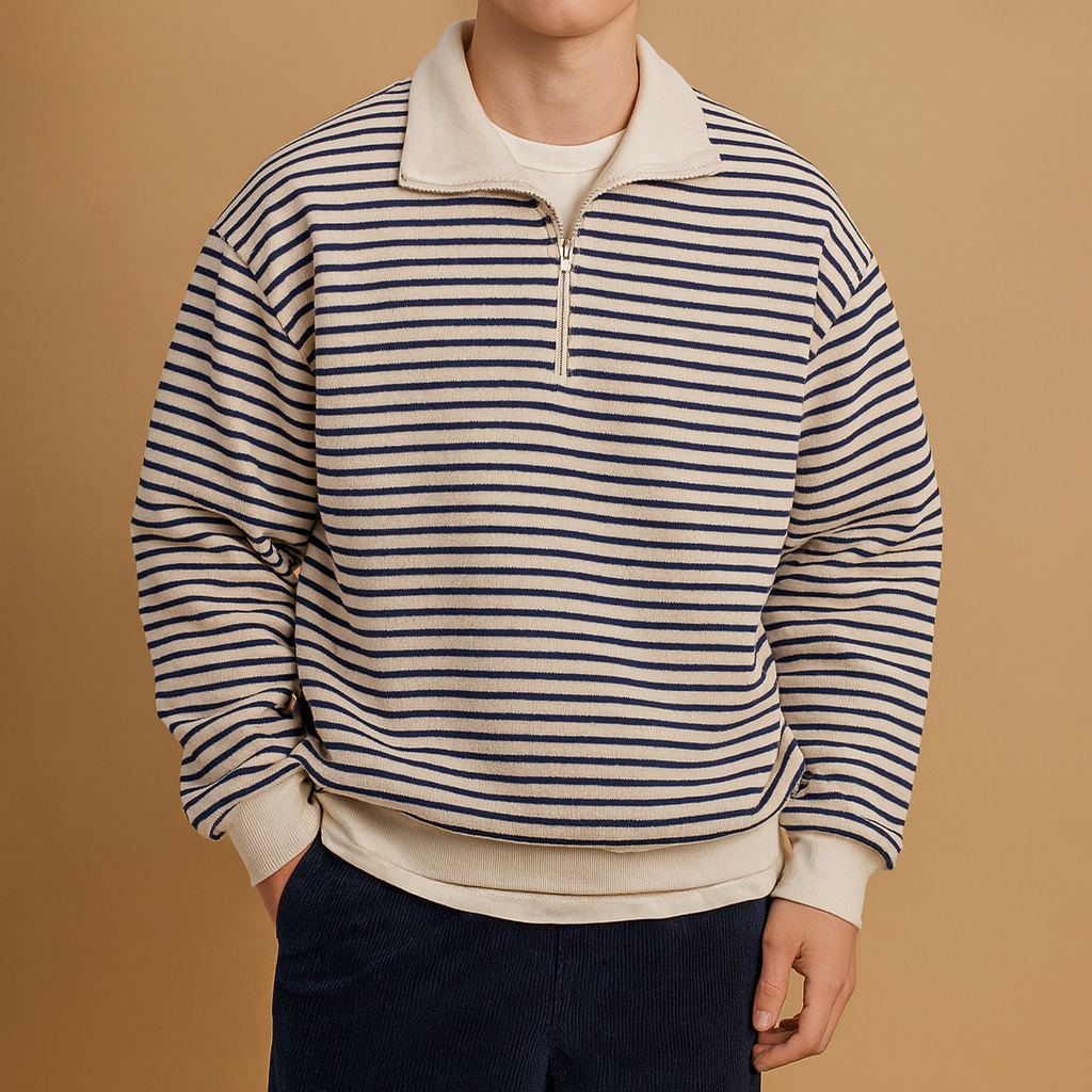 Gestreepte pullover met halve rits voor heren | Sander