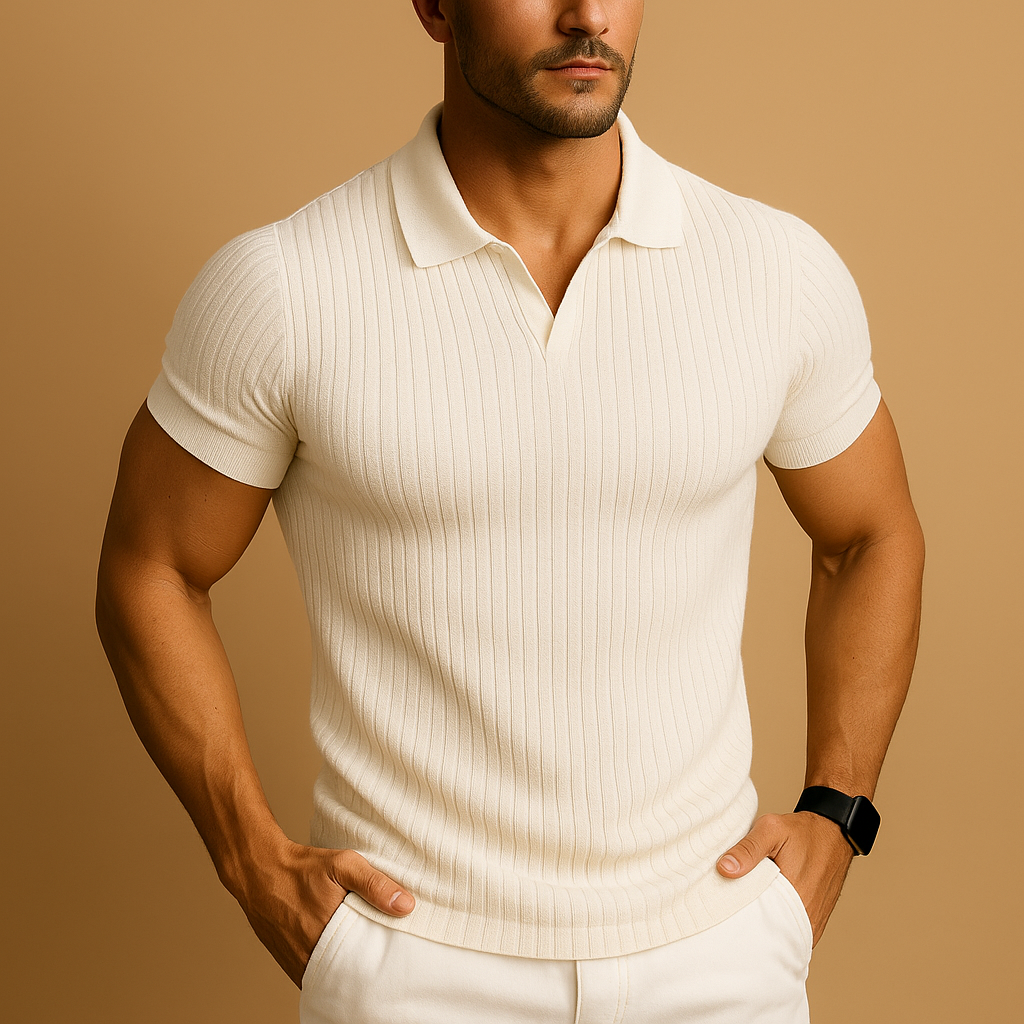 Getailleerd poloshirt met V-hals en korte mouwen voor heren | Niels