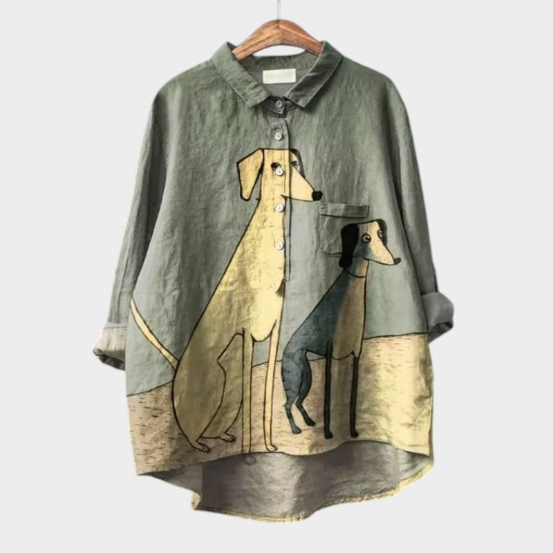 Vanluxe | Exclusieve Damesblouse met Hondenprint
