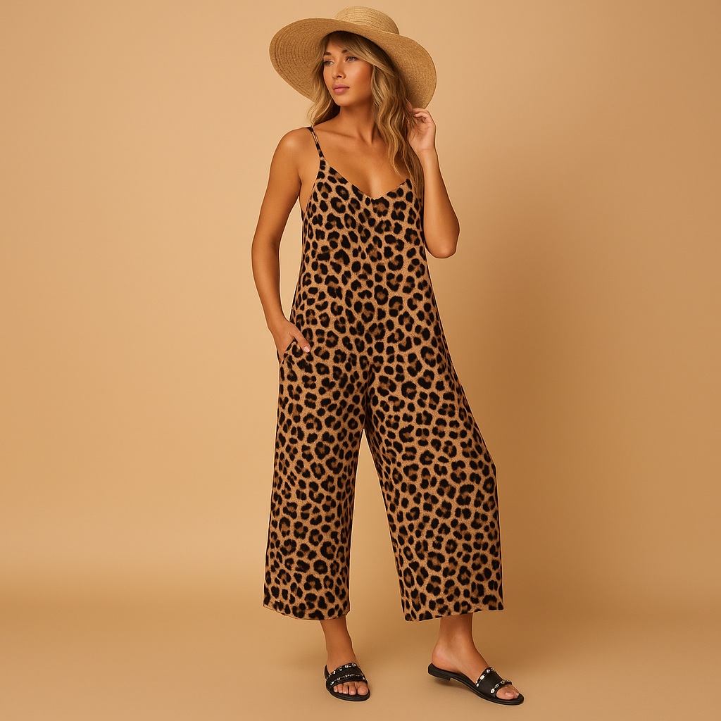 Halterjumpsuit met luipaardprint voor dames | Jasmijn