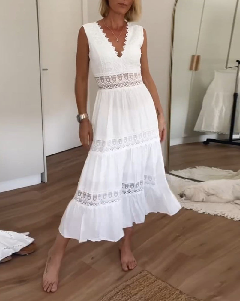 Zenviro – Mouwloze boho-midijurk met kanten details