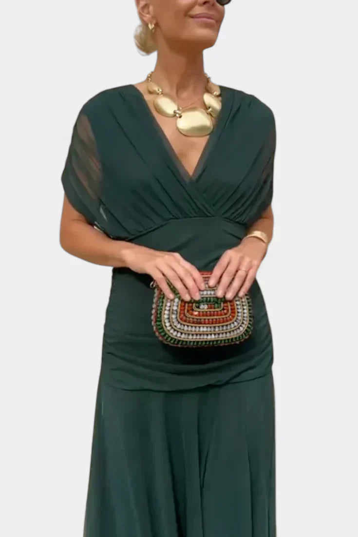 Zenviro - Elegante, soepel vallende midi-jurk met V-hals
