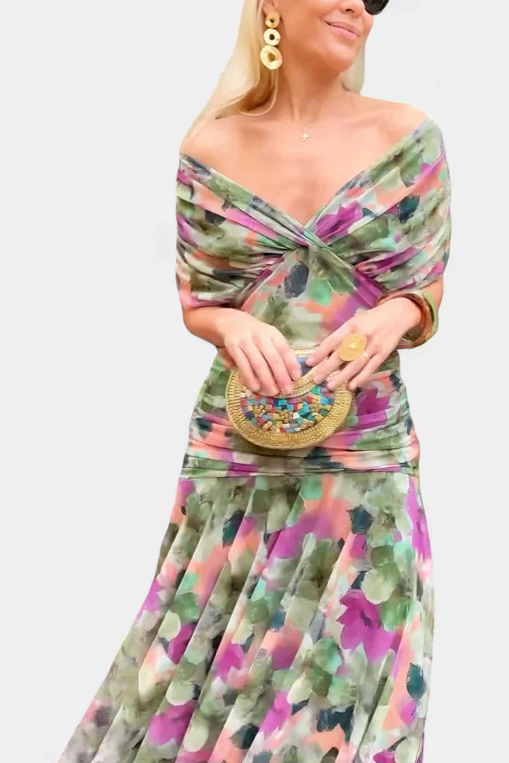 Zenviro - Elegante, soepel vallende midi-jurk met V-hals