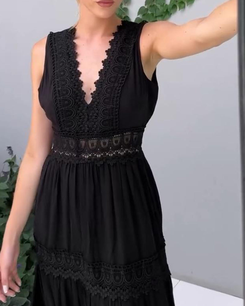 Zenviro – Mouwloze boho-midijurk met kanten details