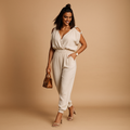 Jumpsuit met overslag V-hals en open schouders voor dames | Laura