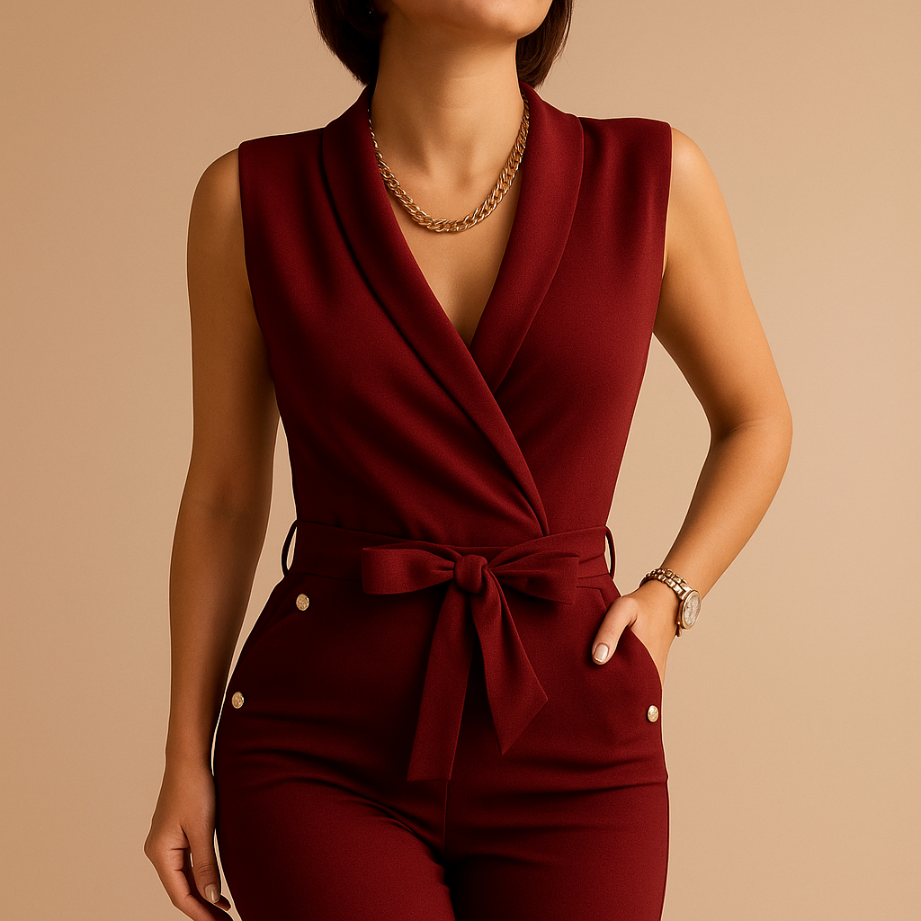 Jumpsuit met V-hals en taille-strik voor dames | Yara
