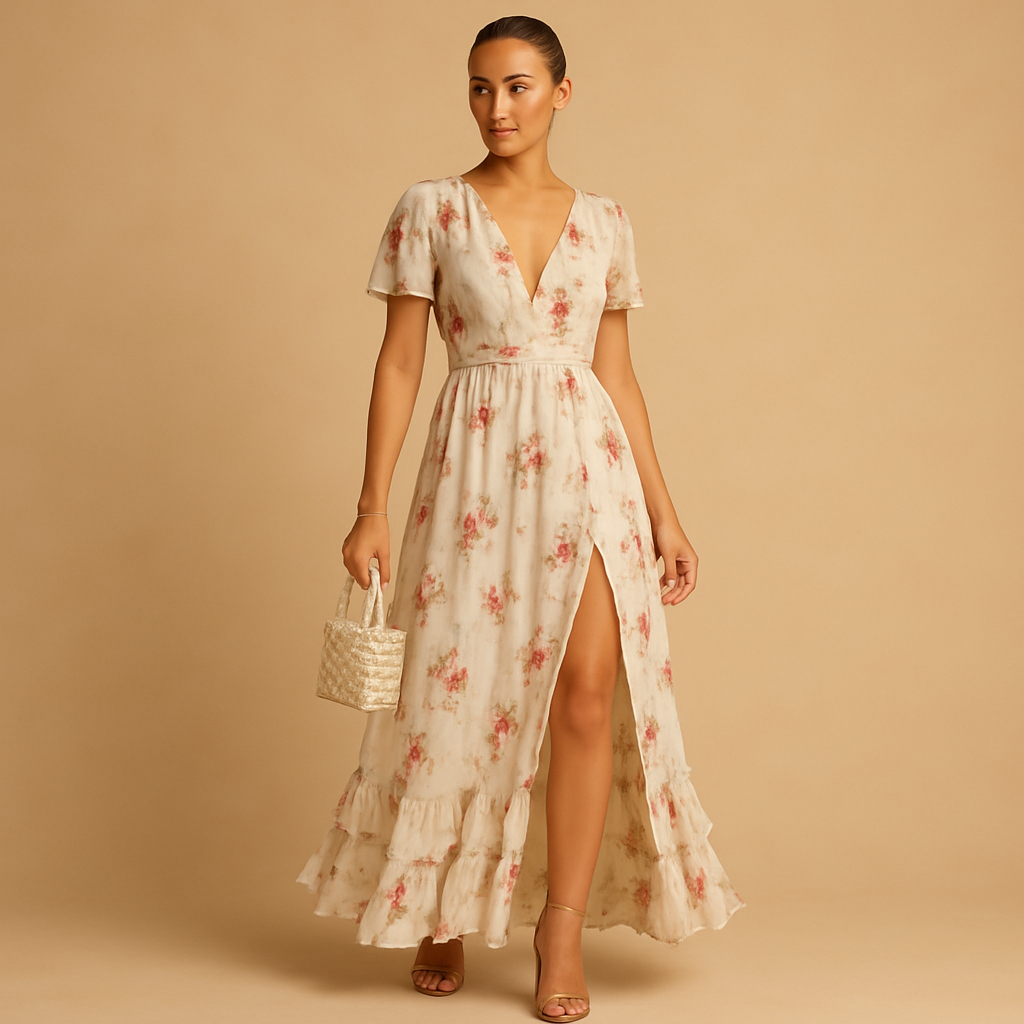 Kanten bloemen midi-jurk voor dames | Noëlle