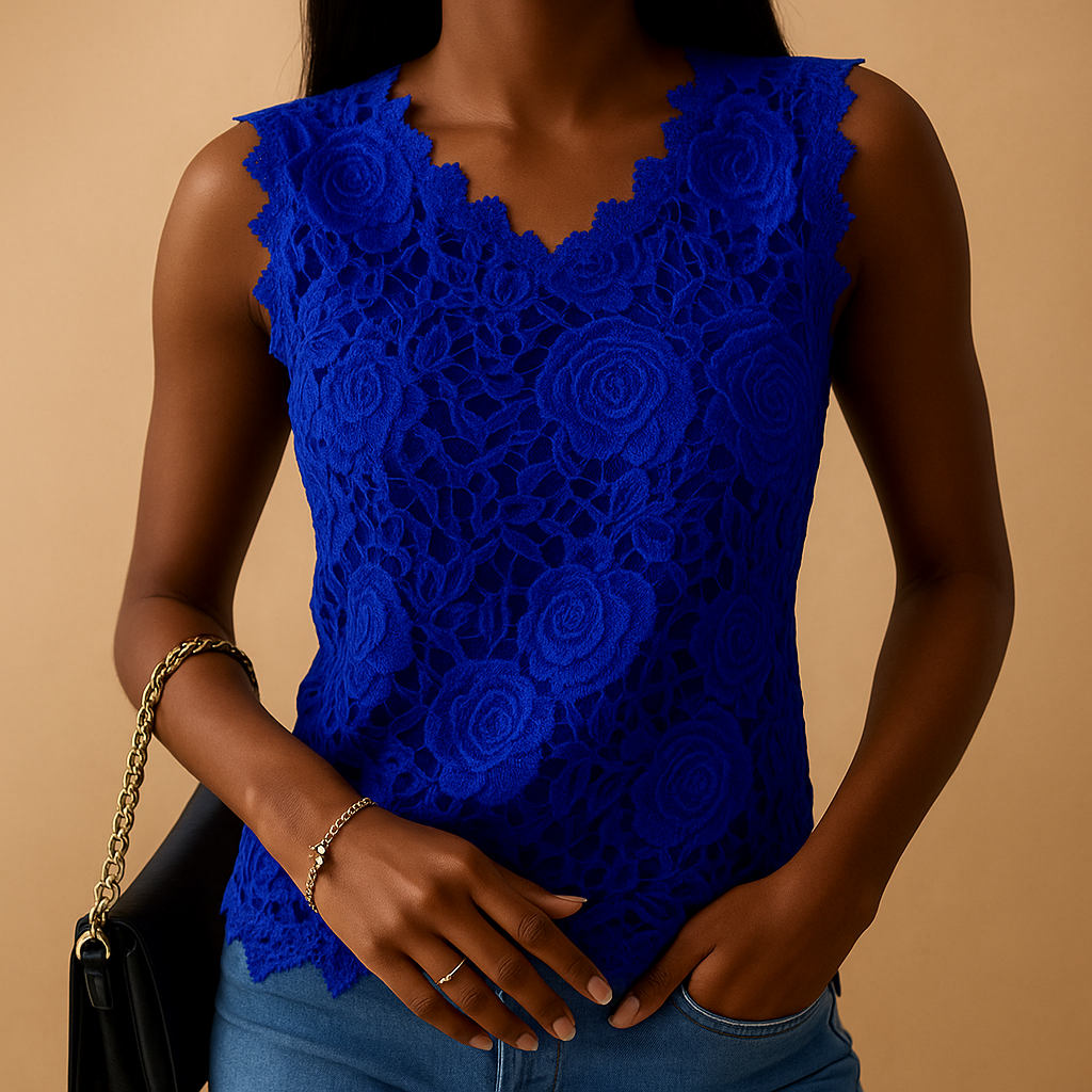 Kanten blouse met ronde hals voor dames | Yara