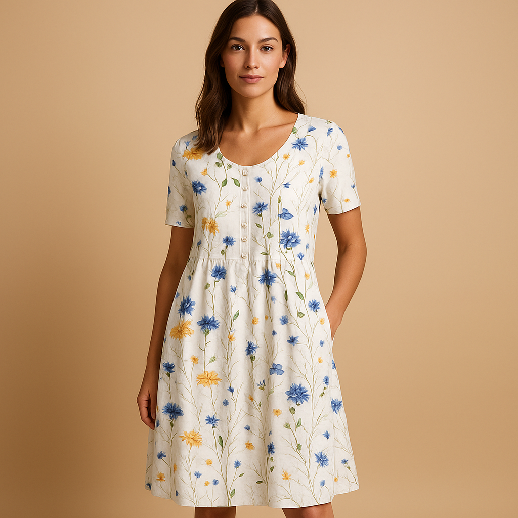 Luchtige midi-jurk met zomerse prints voor dames | Janne