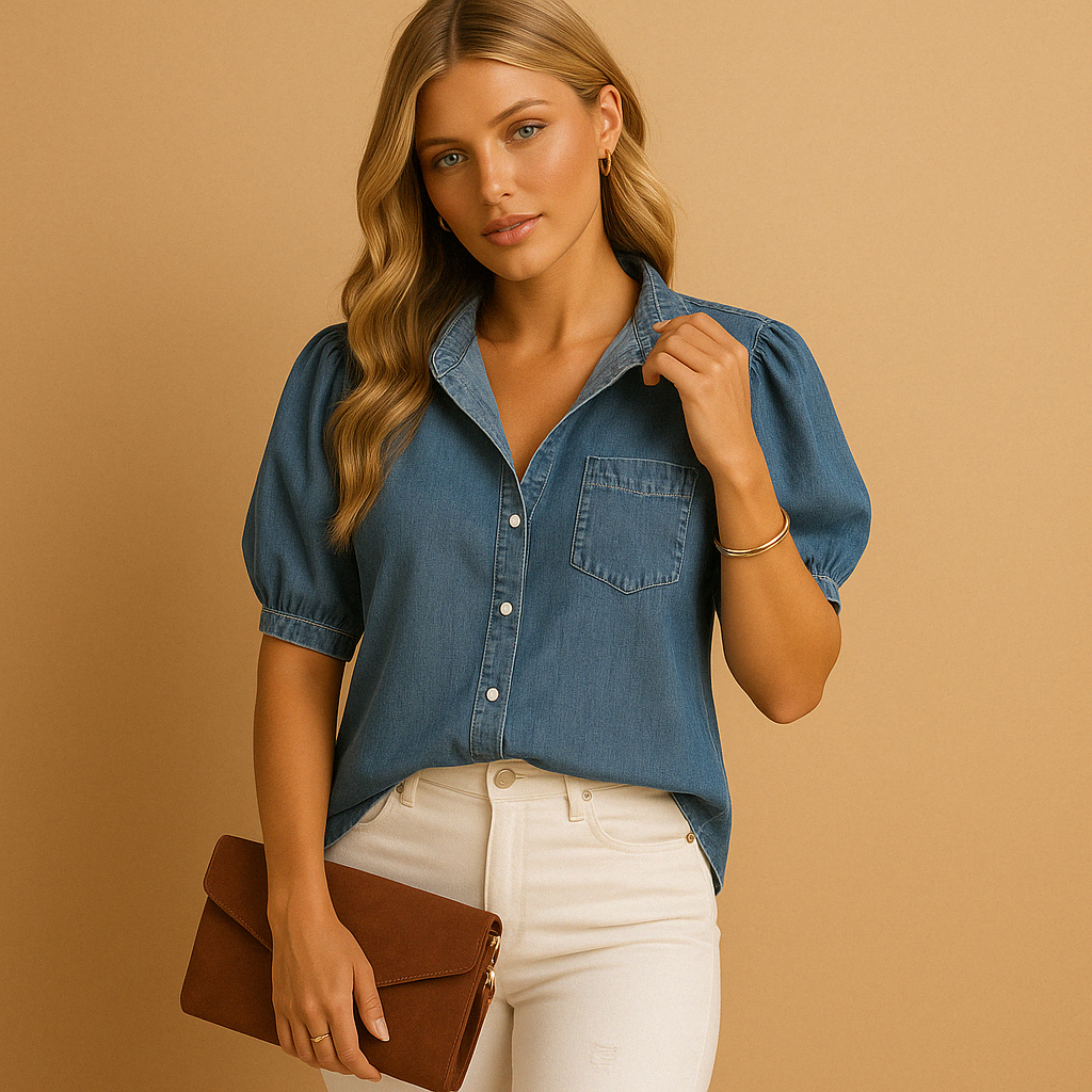 Klassieke denim blouse met knoopsluiting voor dames | Hannah