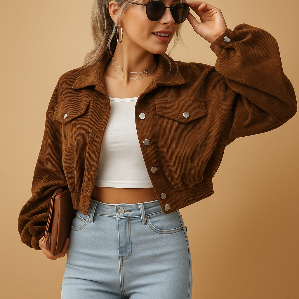 Korte corduroy jas met borstzakken voor dames | Isa