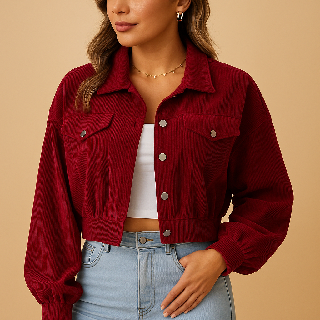 Korte corduroy jas met borstzakken voor dames | Isa
