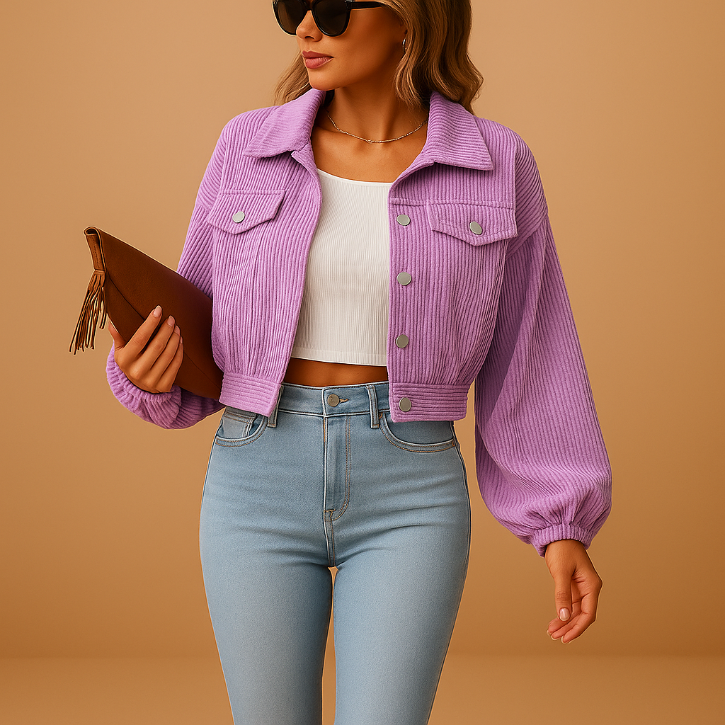 Korte corduroy jas met borstzakken voor dames | Isa