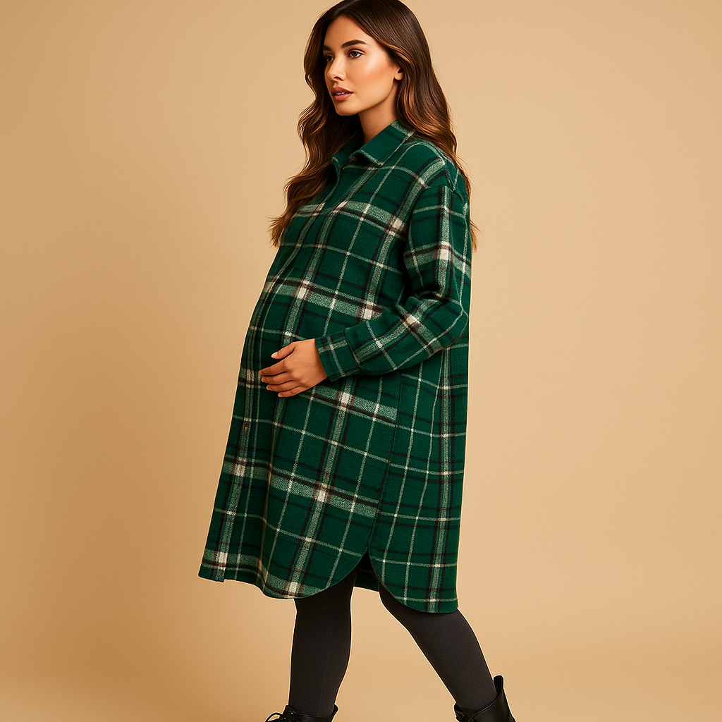 Lange geruite wol-look jas voor dames | Marit