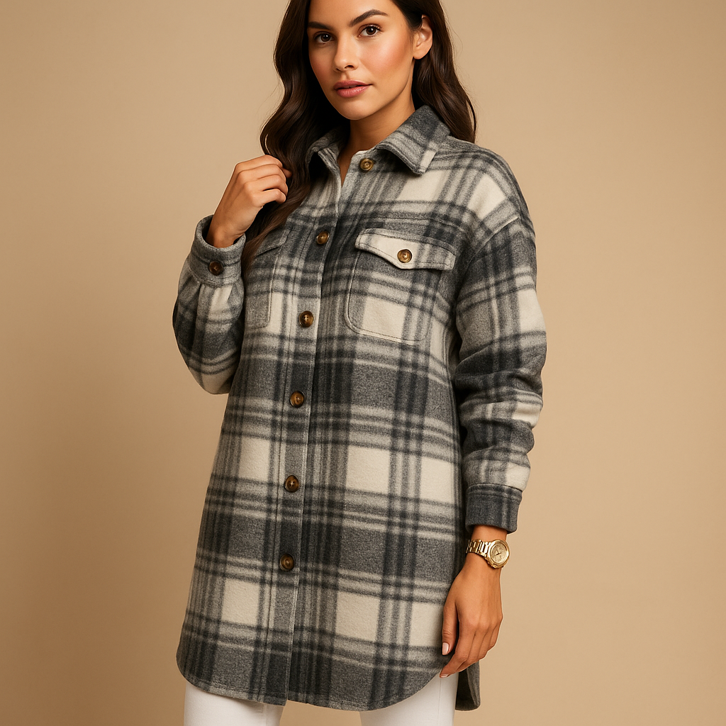 Lange geruite wol-look jas voor dames | Marit