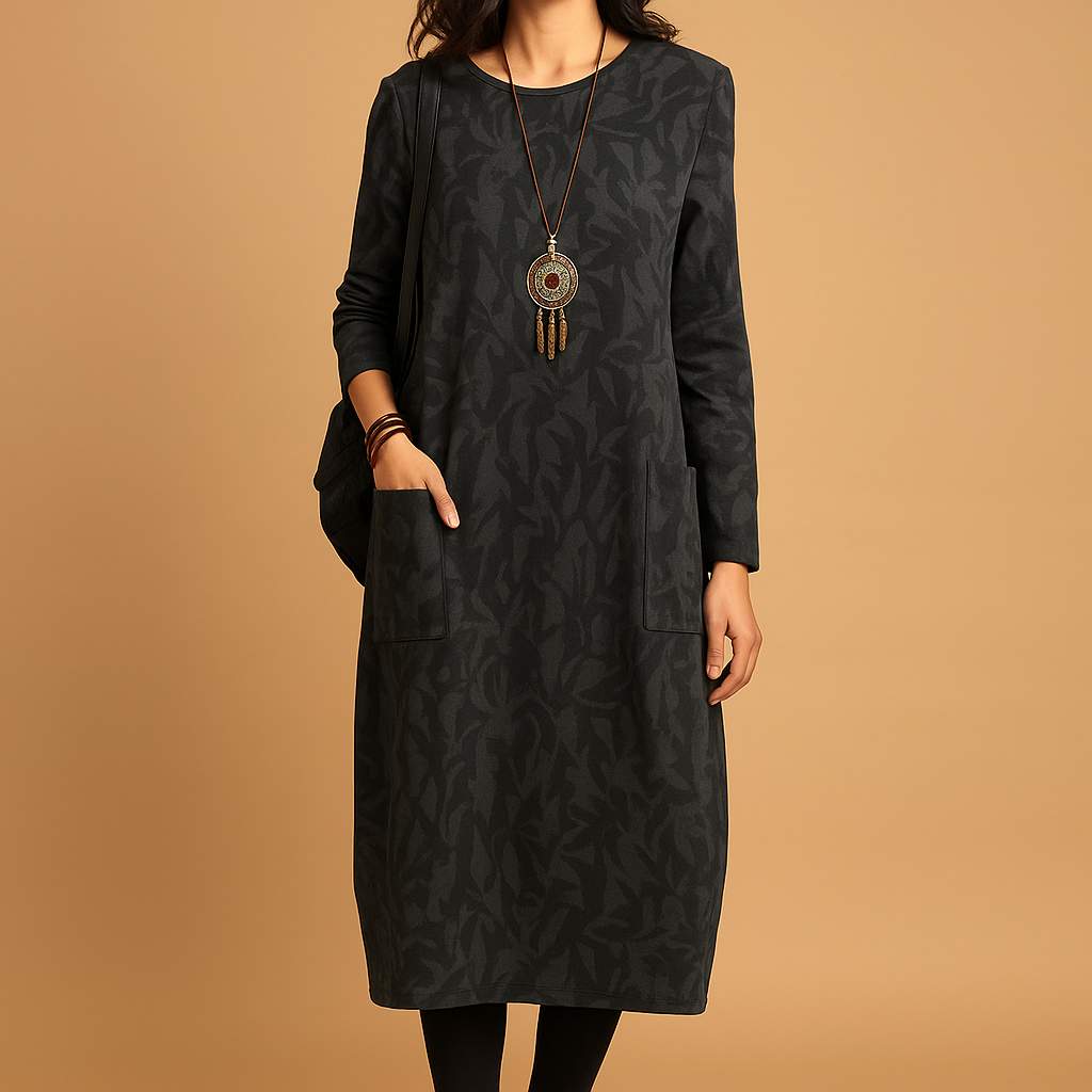 Lange jurk met comfortabele pasvorm en tijdloze stijl voor dames | Renée
