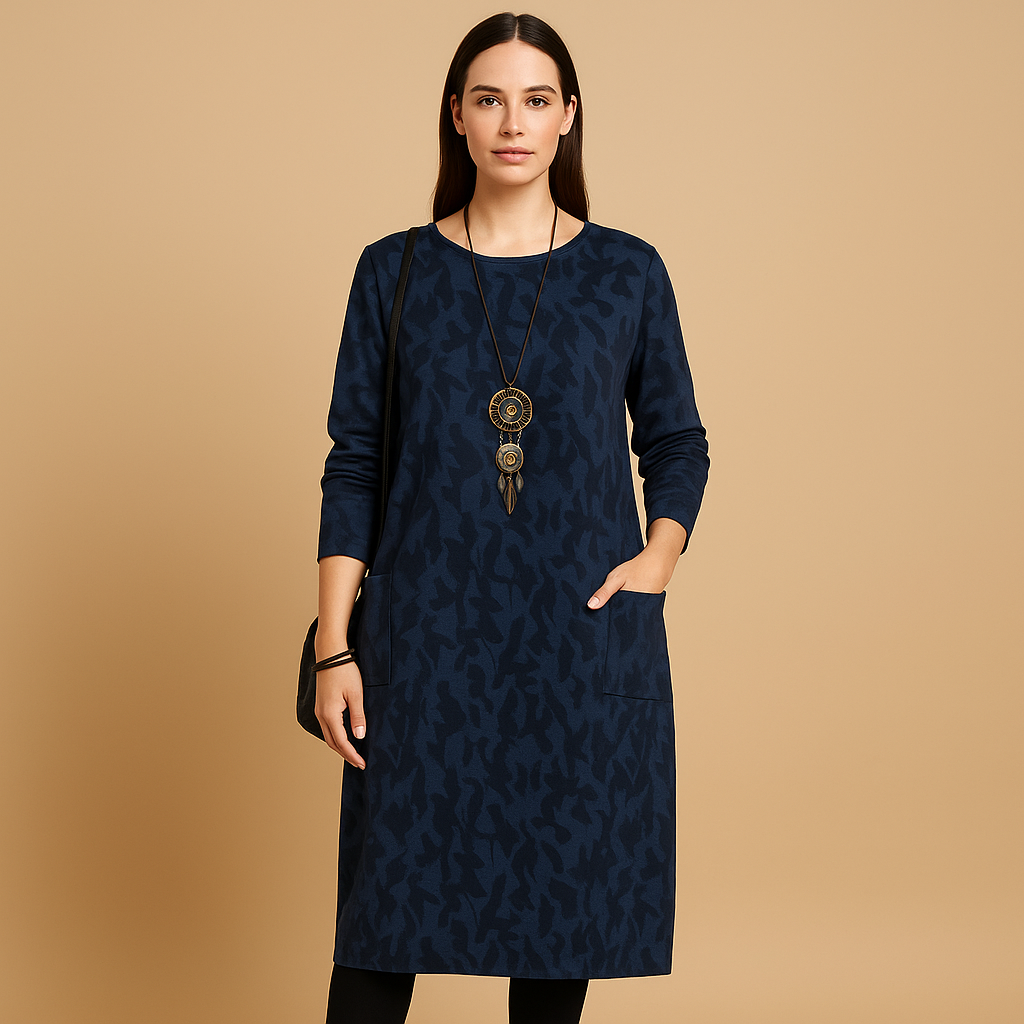 Lange jurk met comfortabele pasvorm en tijdloze stijl voor dames | Renée