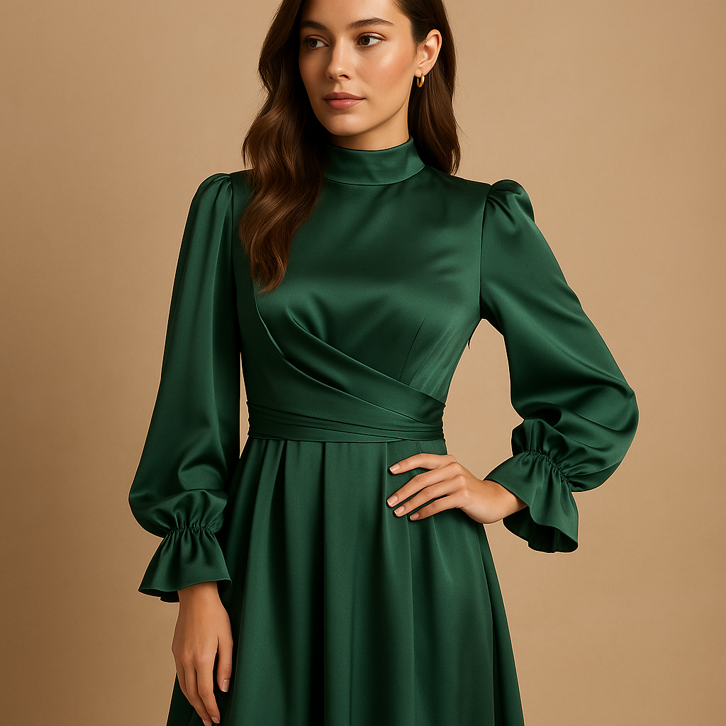 Lange jurk met tailleband en elegante snit voor dames | Thalita