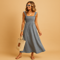 Lange mouwloze zomerjurk met elegante pasvorm voor dames | Merel