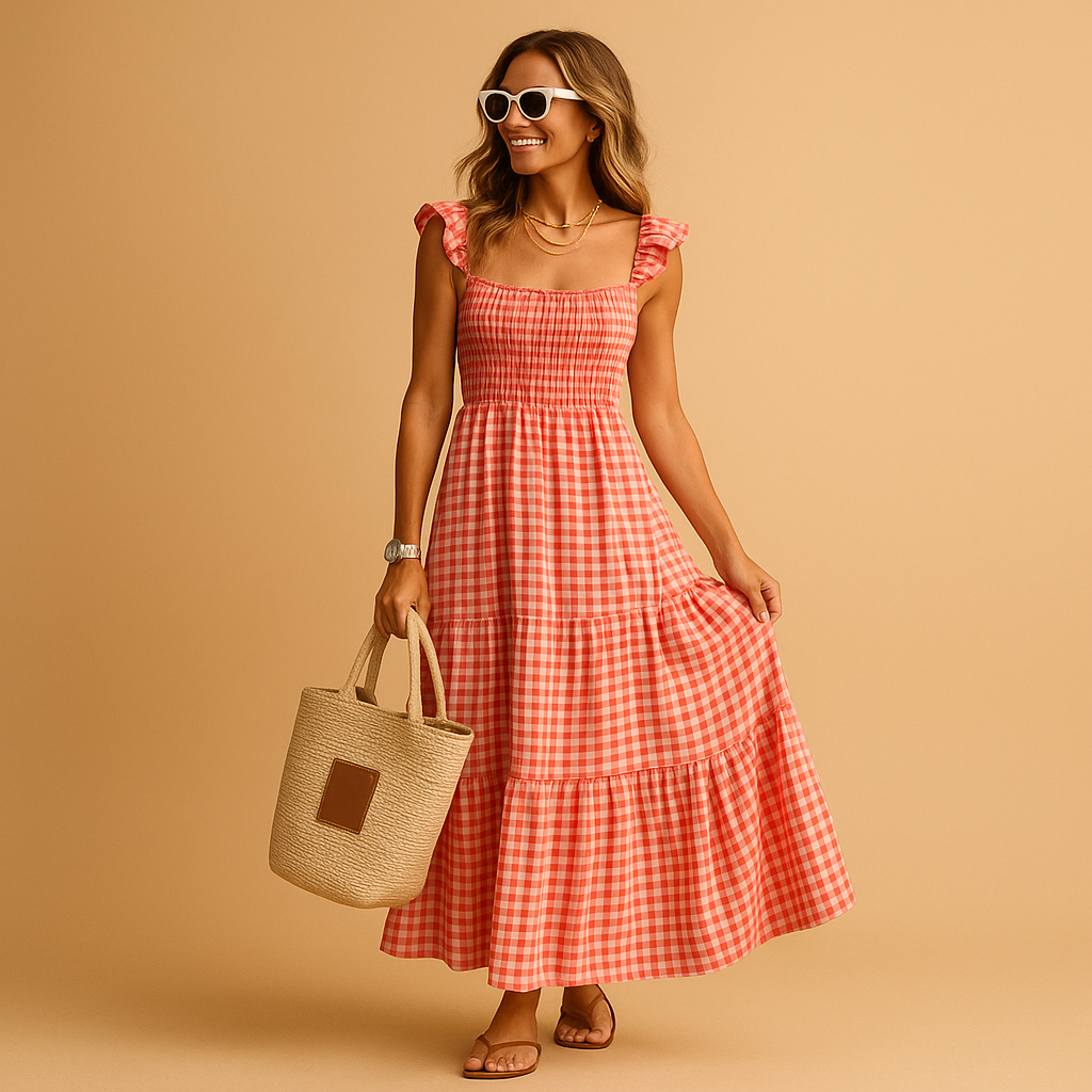 Lange mouwloze zomerjurk met elegante pasvorm voor dames | Merel