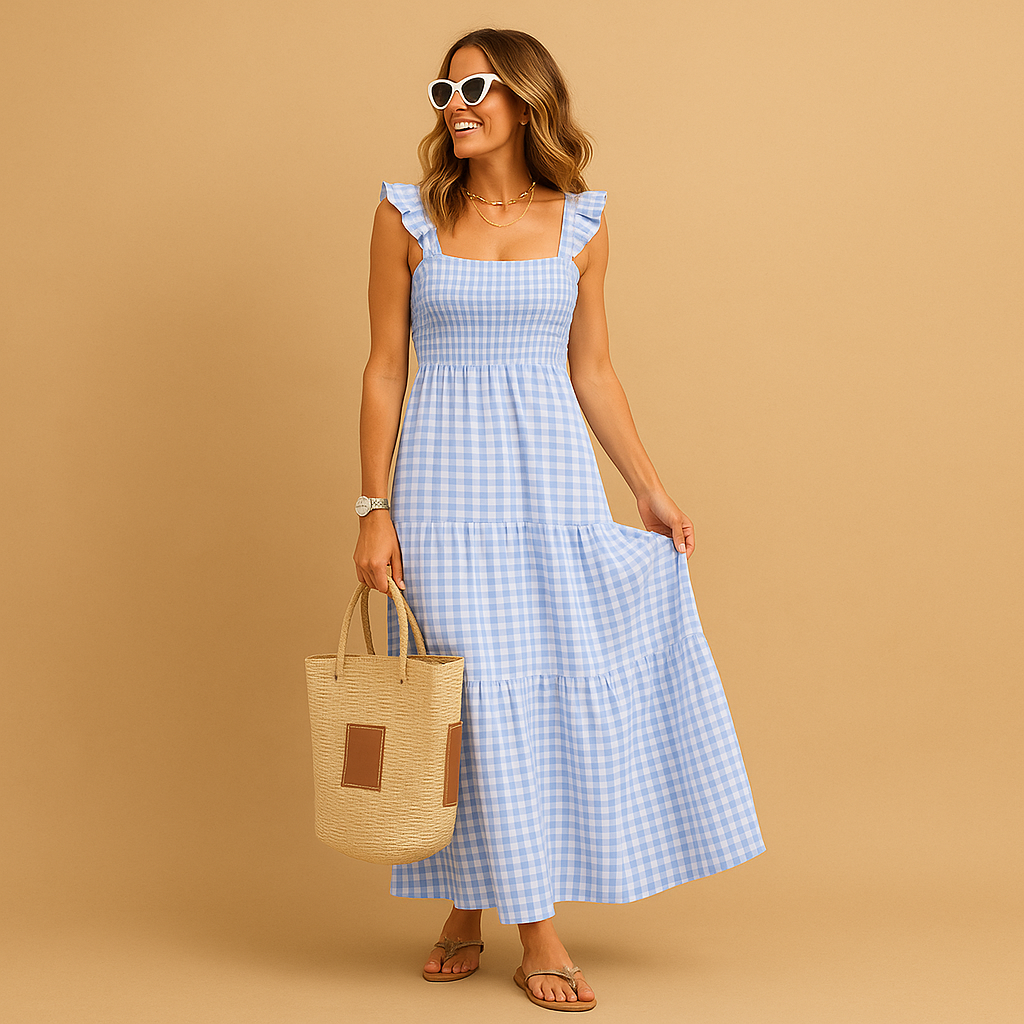 Lange mouwloze zomerjurk met elegante pasvorm voor dames | Merel
