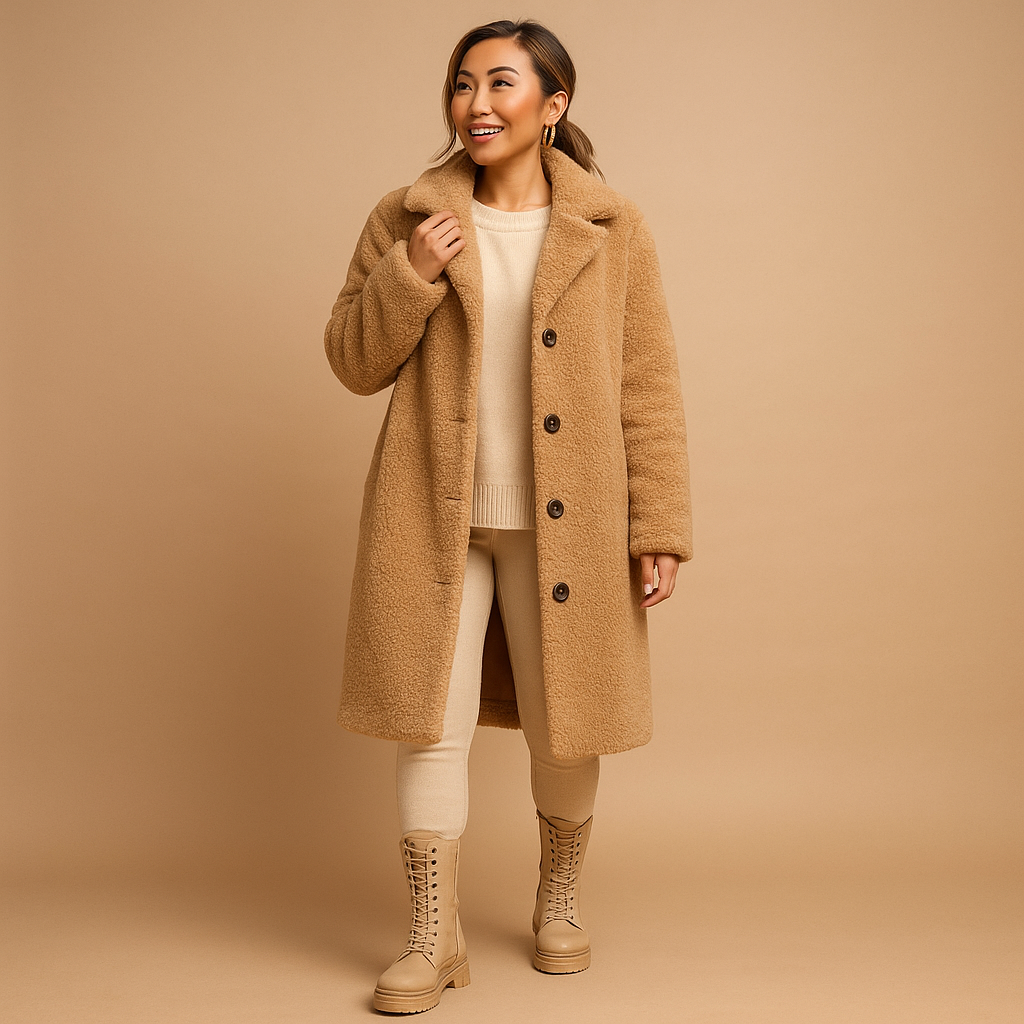 Lange teddy jas in beige voor dames | Nienke