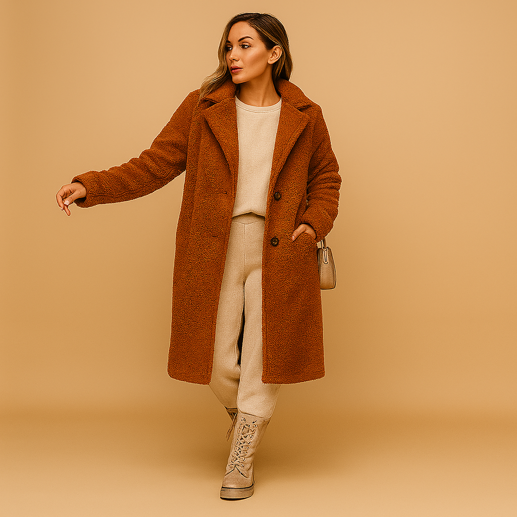 Lange teddy jas in beige voor dames | Nienke