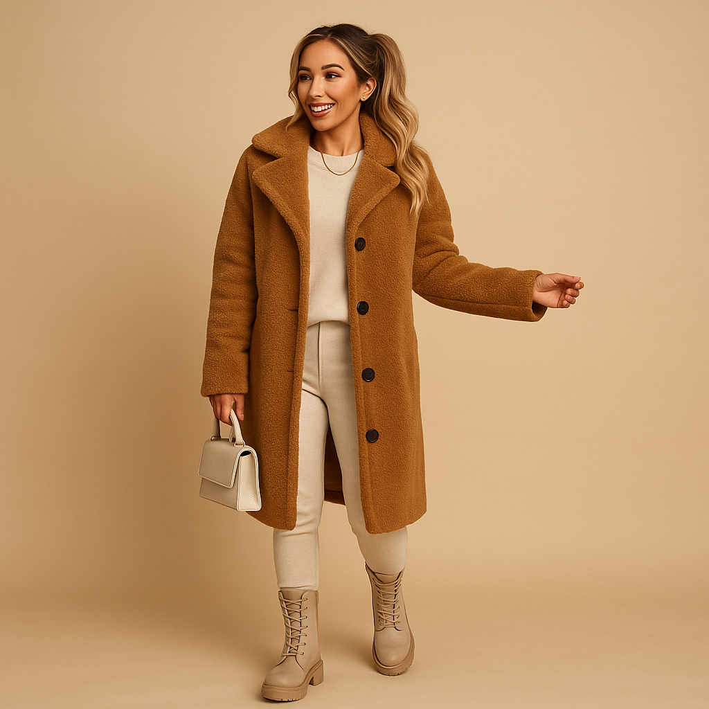 Lange teddy jas in beige voor dames | Nienke