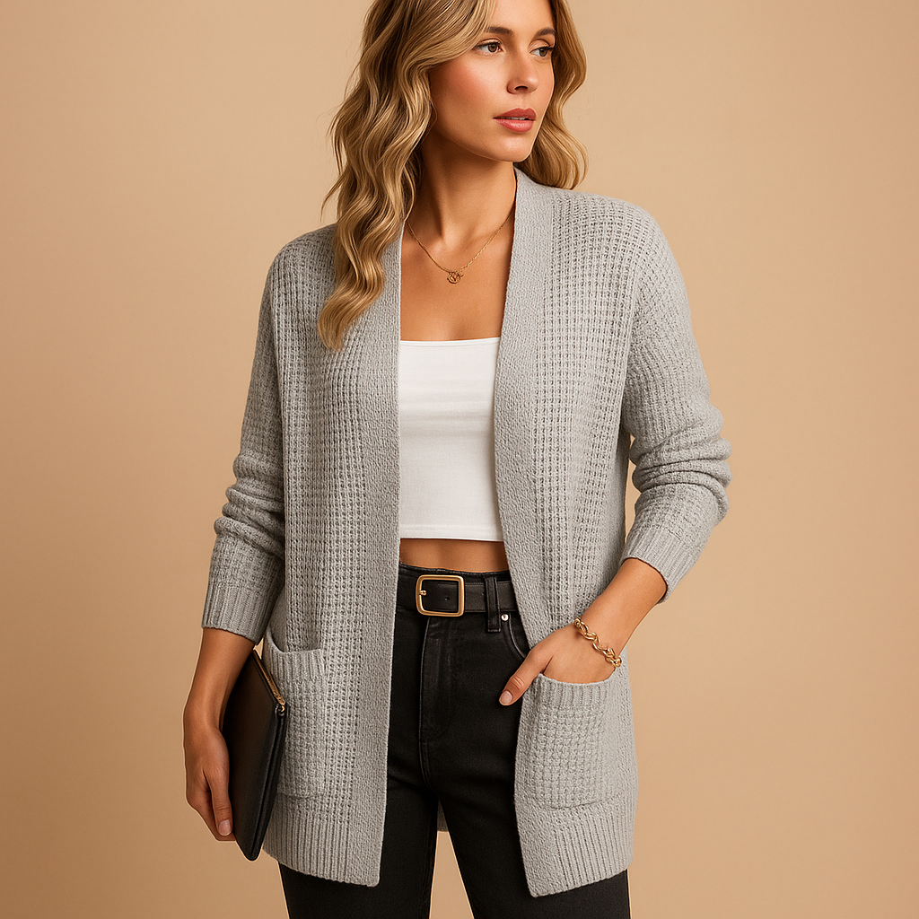 Lange V-hals vest met zakken voor dames | Lianne