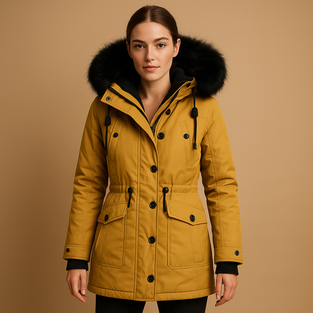 Lange waterdichte winterjas met bontkraag voor dames | Yara