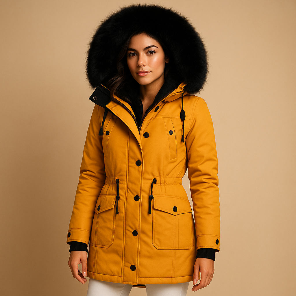 Lange waterdichte winterjas met bontkraag voor dames | Yara
