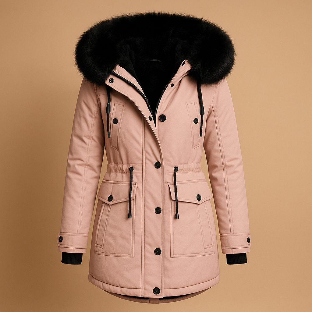 Lange waterdichte winterjas met imitatiebontkraag voor dames | Marije