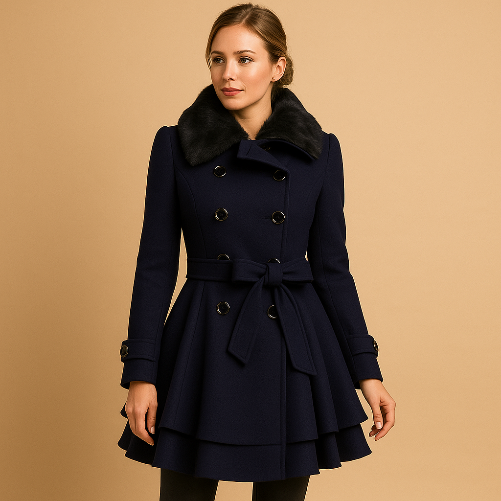 Lange winterjas met imitatiebont kraag voor dames | Evelina
