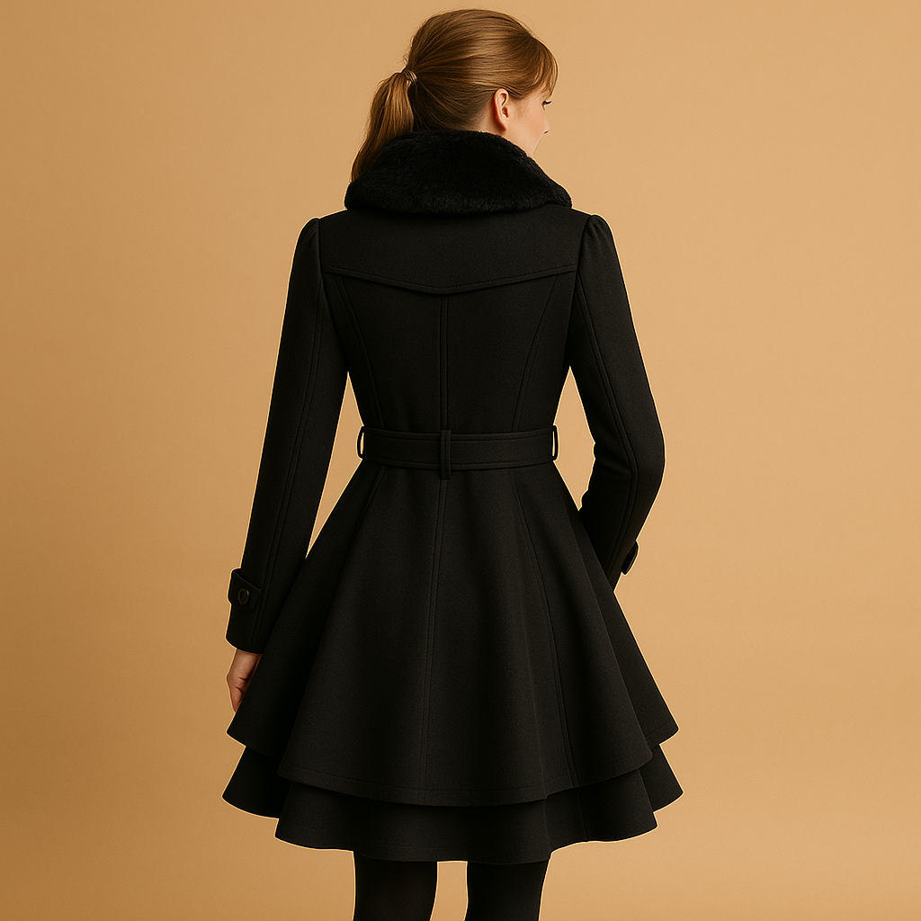Lange winterjas met imitatiebont kraag voor dames | Evelina