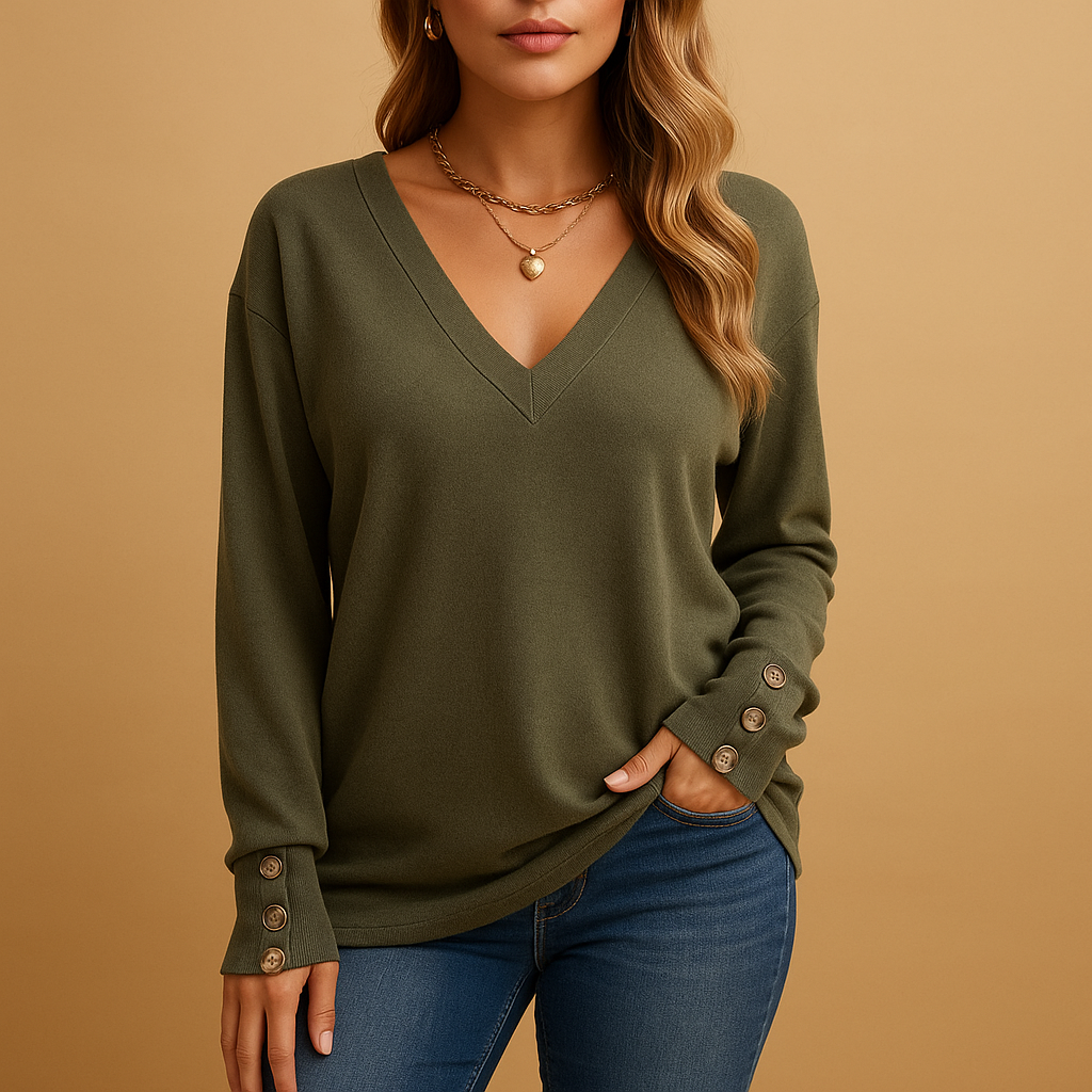 Jolien | Losvallende blouse met V-hals en knoopdetails voor dames