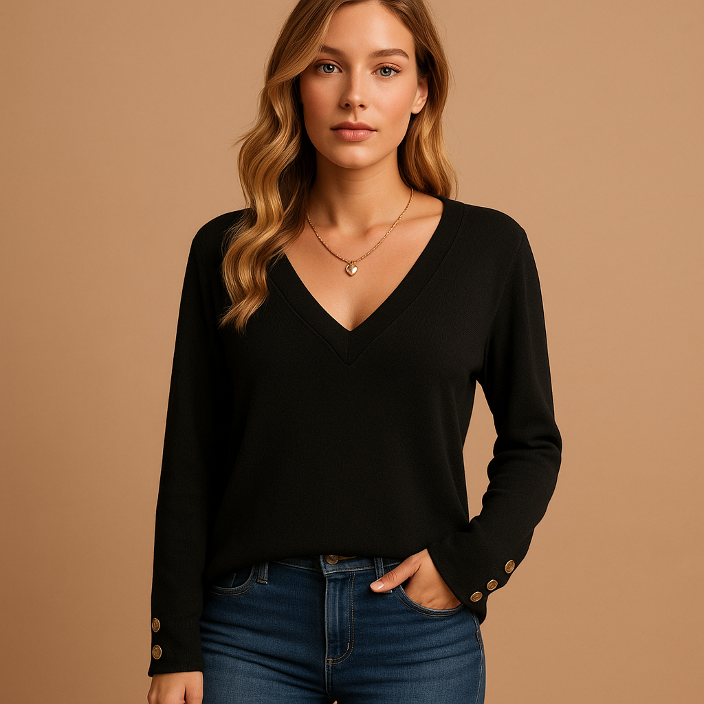 Jolien | Losvallende blouse met V-hals en knoopdetails voor dames