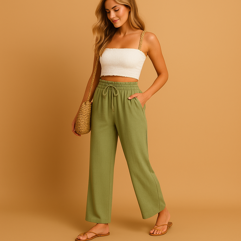 Loungebroek met hoge taille en rechte pijpen voor dames | Benthe