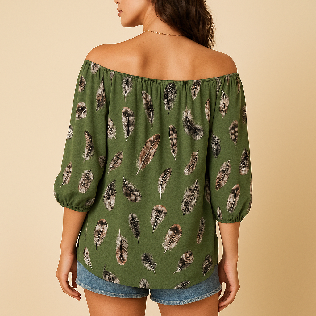 Loïs | Luchtige blouse met verenprint en V-hals voor dames
