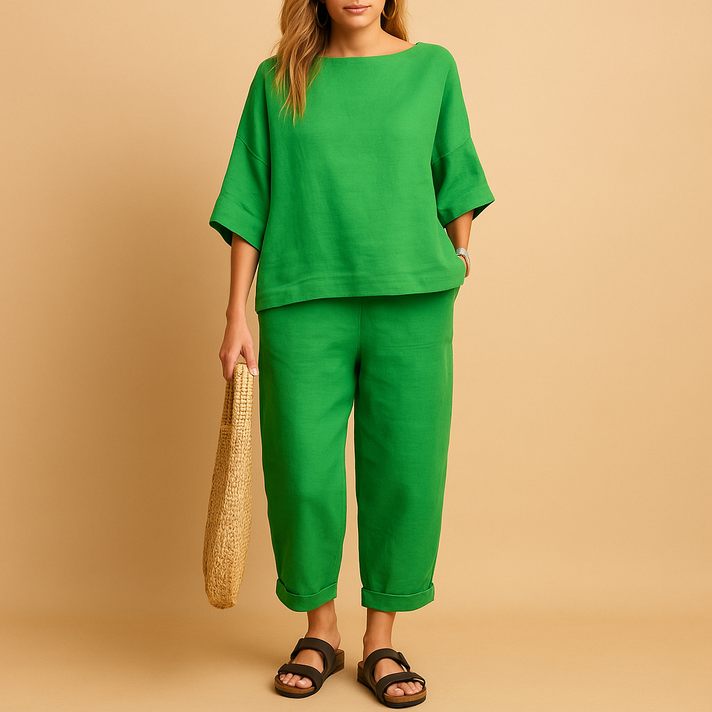 Luchtige dames set met los vallend shirt en enkellange broek | Kiana