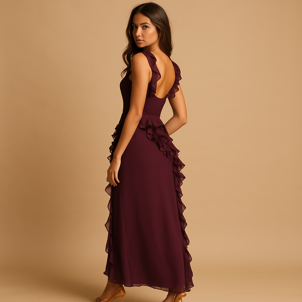 Maxi-jurk met verstelbare bandjes en ruches voor dames | Yinthe