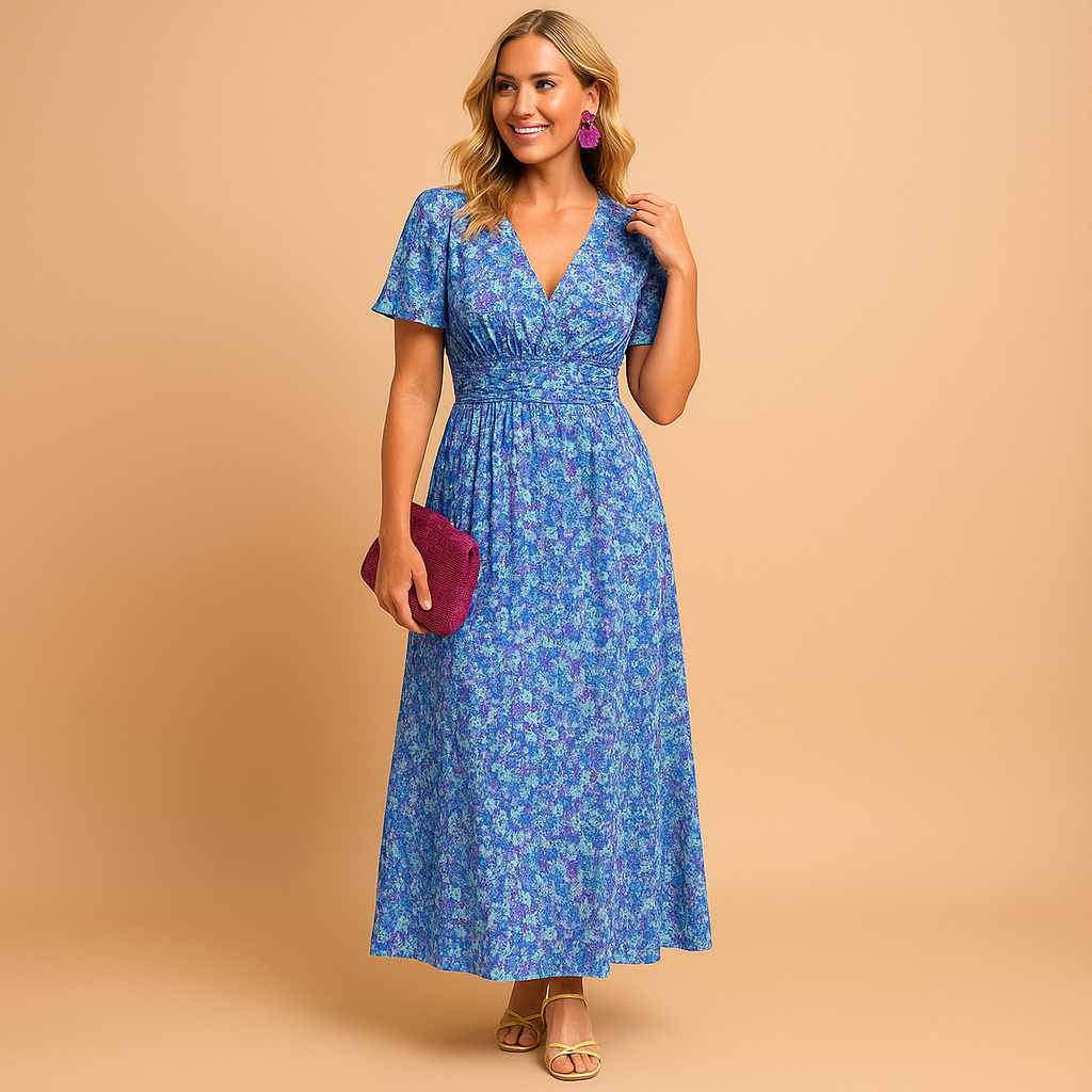 Maxi zomerjurk met V-hals en bloemenprint voor dames | Isabella