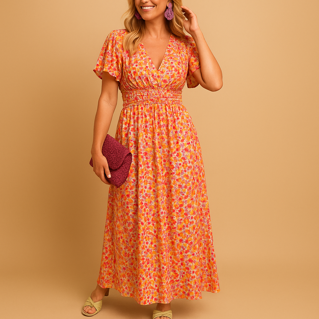 Maxi zomerjurk met V-hals en bloemenprint voor dames | Isabella